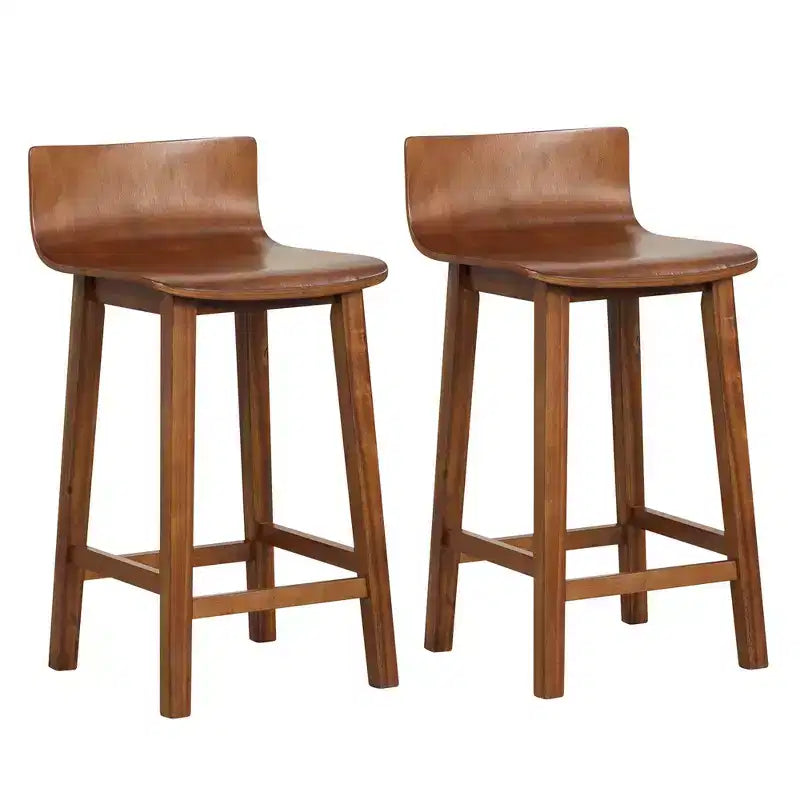Tabourets de bar Costway 24,5 po en bois, lot de 2, avec dossier et assise solides, chaises de bar de style moderne, marron/noir/blanc
