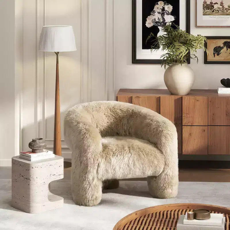 Fauteuil d'appoint Jennifer Taylor Home Avalon 35 avec dossier fendu en fourrure de mouton véritable, fourrure véritable blonde naturelle