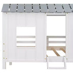 Whisen 80.4''L 45.2''W 71.4''H Lit mezzanine bas en forme de maison, taille double, avec toit et deux fenêtres frontales - Blanc