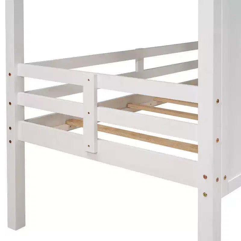 Whisen 80.4''L 45.2''W 71.4''H Lit mezzanine bas en forme de maison, taille double, avec toit et deux fenêtres frontales - Blanc