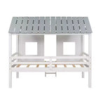 Whisen 80.4''L 45.2''W 71.4''H Lit mezzanine bas en forme de maison, taille double, avec toit et deux fenêtres frontales - Blanc
