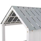 Whisen 80.4''L 45.2''W 71.4''H Lit mezzanine bas en forme de maison, taille double, avec toit et deux fenêtres frontales - Blanc