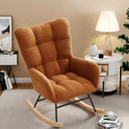 Rocking Chair Nursery, Teddy Upholstered Glider Chair with High Backrest, Armrest and Side Pockets, for Bedroom, Living Room