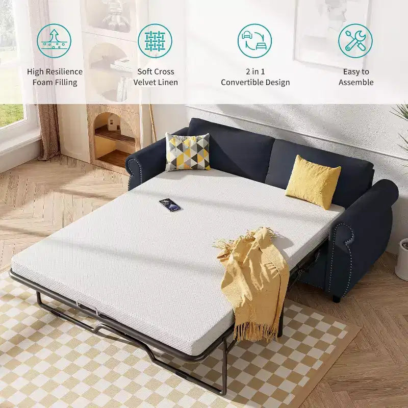 Mjkone Canapé-lit gigogne, Canapé-lit pleine grandeur avec matelas en mousse à mémoire de forme