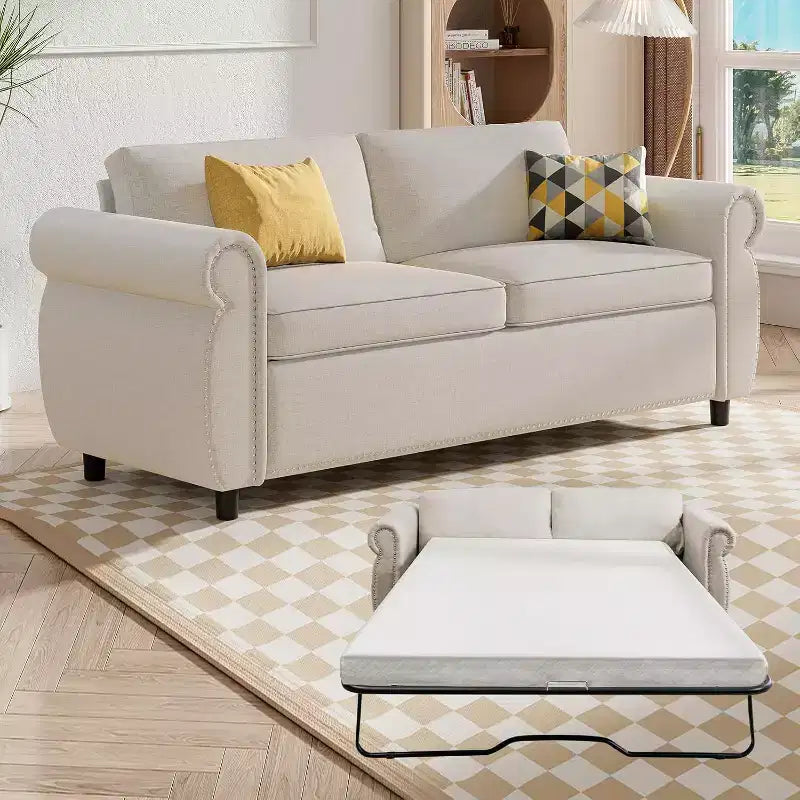 Mjkone Canapé-lit gigogne, Canapé-lit pleine grandeur avec matelas en mousse à mémoire de forme