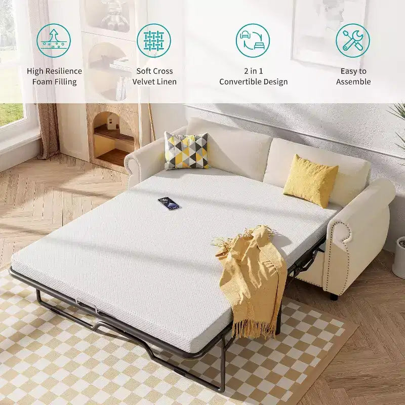 Mjkone Canapé-lit gigogne, Canapé-lit pleine grandeur avec matelas en mousse à mémoire de forme