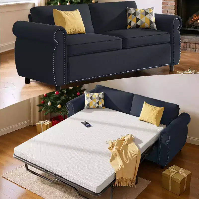 Mjkone Canapé-lit gigogne, Canapé-lit pleine grandeur avec matelas en mousse à mémoire de forme