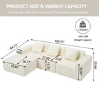 Canapé d'angle modulable moderne minimaliste, canapé nuage rembourré en forme de L avec assises profondes, méridienne à droite pour salon-Blanc