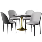 Ensemble de salle à manger 5 pièces LeisureMod Verve - Table ronde en MDF de 91,4 cm, 4 chaises de salle à manger en cuir