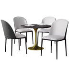 Ensemble de salle à manger 5 pièces LeisureMod Verve - Table ronde en MDF de 91,4 cm, 4 chaises de salle à manger en cuir