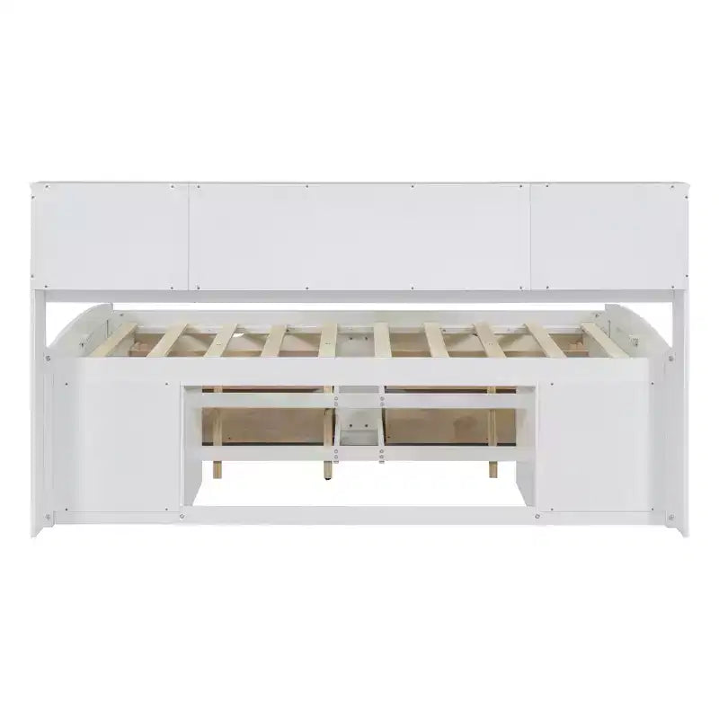 Lit de repos double Whisen en bois avec 2 armoires de chevet, étagères supérieures et 4 tiroirs