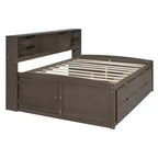 Lit de repos double Whisen en bois avec 2 armoires de chevet, étagères supérieures et 4 tiroirs