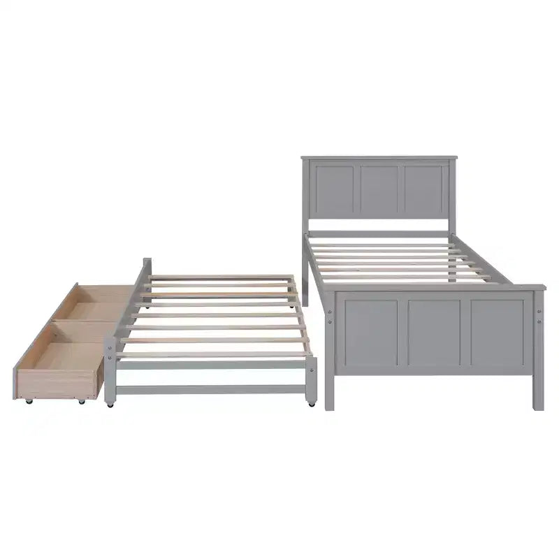Lit plateforme Whisen Wood deux places avec lit gigogne et tiroirs