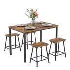 VECELO Ensemble Table et 4 Chaises de Salle à Manger, Meubles de Cuisine en Panneau MDF et Cadre Métallique Rectangulaire, Gain de Place, Noir/Marron/Chêne