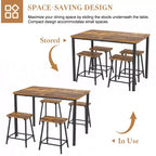 VECELO Ensemble Table et 4 Chaises de Salle à Manger, Meubles de Cuisine en Panneau MDF et Cadre Métallique Rectangulaire, Gain de Place, Noir/Marron/Chêne