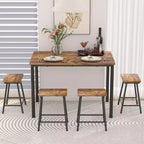 VECELO Ensemble Table et 4 Chaises de Salle à Manger, Meubles de Cuisine en Panneau MDF et Cadre Métallique Rectangulaire, Gain de Place, Noir/Marron/Chêne