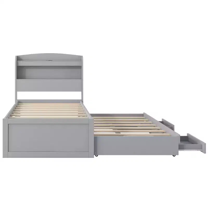 Lit plateforme Whisen Twin XL avec tête de lit LED de rangement, station de charge, lit gigogne simple et 2 tiroirs