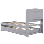 Lit plateforme Whisen Twin XL avec tête de lit LED de rangement, station de charge, lit gigogne simple et 2 tiroirs