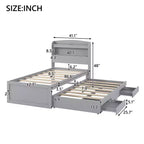 Lit plateforme Whisen Twin XL avec tête de lit LED de rangement, station de charge, lit gigogne simple et 2 tiroirs
