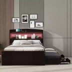 Lit plateforme Whisen Twin XL avec tête de lit LED de rangement, station de charge, lit gigogne simple et 2 tiroirs