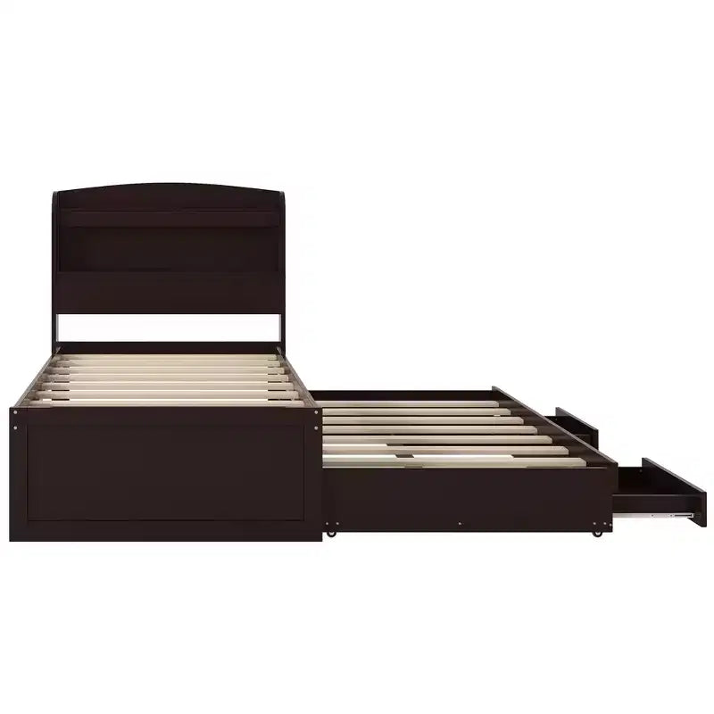 Lit plateforme Whisen Twin XL avec tête de lit LED de rangement, station de charge, lit gigogne simple et 2 tiroirs