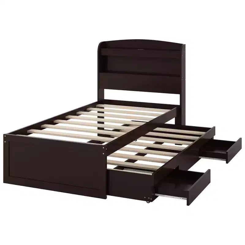Lit plateforme Whisen Twin XL avec tête de lit LED de rangement, station de charge, lit gigogne simple et 2 tiroirs