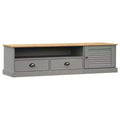 vidaXL Solid Pine Wood VIGO TV Stand - Gray Media Console with Drawers, Entertainment Center, and Shutter Door Design for Living Room
