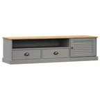 vidaXL Solid Pine Wood VIGO TV Stand - Gray Media Console with Drawers, Entertainment Center, and Shutter Door Design for Living Room