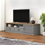 vidaXL Meuble TV VIGO en pin massif - Console média grise avec tiroirs, meuble de divertissement et portes à persiennes pour salon
