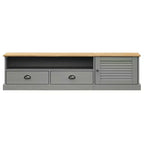 vidaXL Meuble TV VIGO en pin massif - Console média grise avec tiroirs, meuble de divertissement et portes à persiennes pour salon