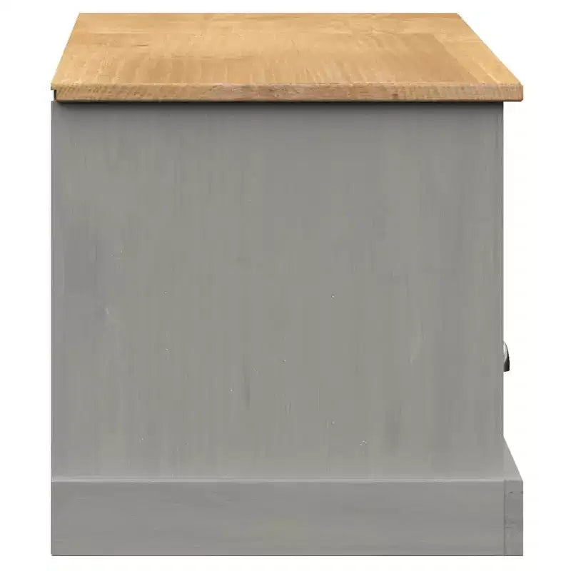 vidaXL Meuble TV VIGO en pin massif - Console média grise avec tiroirs, meuble de divertissement et portes à persiennes pour salon