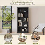 Bibliothèque en bois de 211,8 cm avec bande LED, étagères réglables à 5 niveaux et organisateur de rangement pour salon et bureau à domicile - ModernLuxe