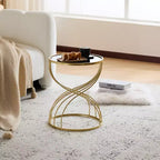 Table d'appoint moderne Table de chevet ronde Table basse Table de nuit avec cadre en métal doré et plateau miroir noir-ModernLuxe