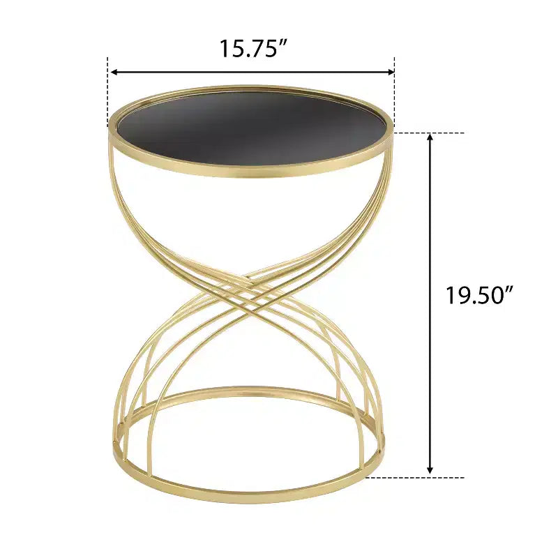 Table d'appoint moderne Table de chevet ronde Table basse Table de nuit avec cadre en métal doré et plateau miroir noir-ModernLuxe