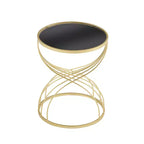 Table d'appoint moderne Table de chevet ronde Table basse Table de nuit avec cadre en métal doré et plateau miroir noir-ModernLuxe