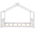 Lit plateforme double/grand, cadre de lit de jeu en bois en forme de maison avec tête de lit, pied de lit et design de toit - ModernLuxe