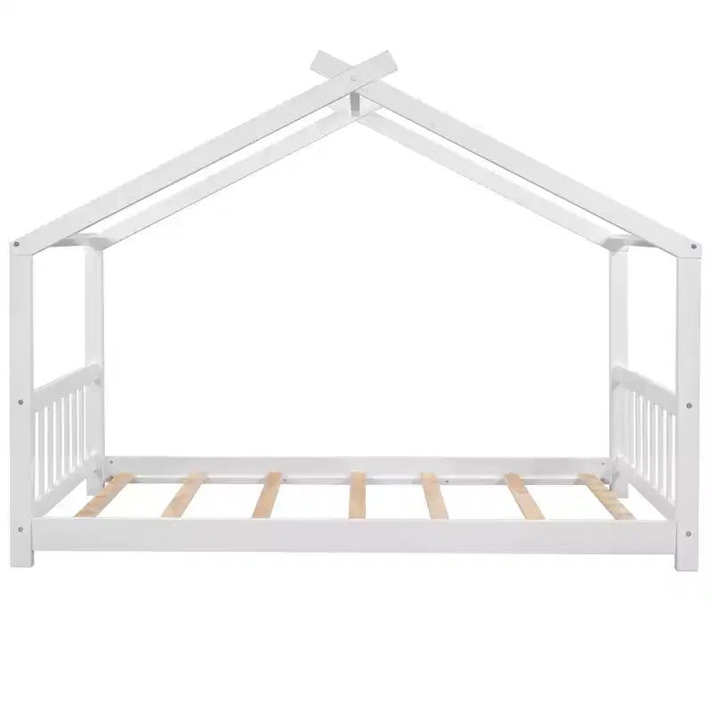 Lit plateforme double/grand, cadre de lit de jeu en bois en forme de maison avec tête de lit, pied de lit et design de toit - ModernLuxe