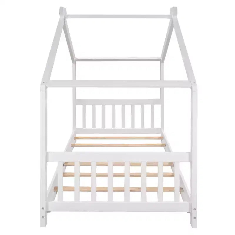 Lit plateforme double/grand, cadre de lit de jeu en bois en forme de maison avec tête de lit, pied de lit et design de toit - ModernLuxe