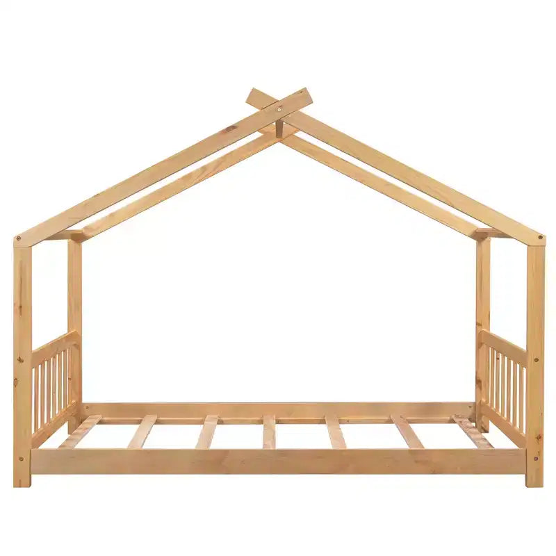 Lit plateforme double/grand, cadre de lit de jeu en bois en forme de maison avec tête de lit, pied de lit et design de toit - ModernLuxe