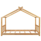 Lit plateforme double/grand, cadre de lit de jeu en bois en forme de maison avec tête de lit, pied de lit et design de toit - ModernLuxe