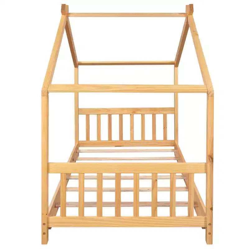 Lit plateforme double/grand, cadre de lit de jeu en bois en forme de maison avec tête de lit, pied de lit et design de toit - ModernLuxe