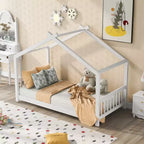 Lit plateforme double/grand, cadre de lit de jeu en bois en forme de maison avec tête de lit, pied de lit et design de toit - ModernLuxe
