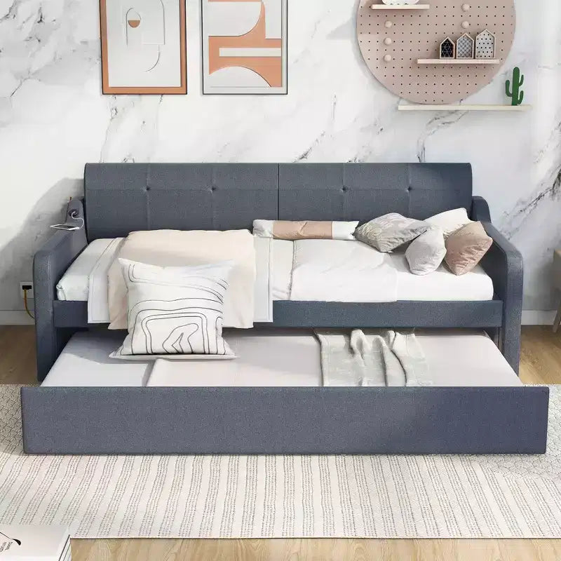 Lit de repos Whisen Upholstery avec lit gigogne relevable et port de charge USB