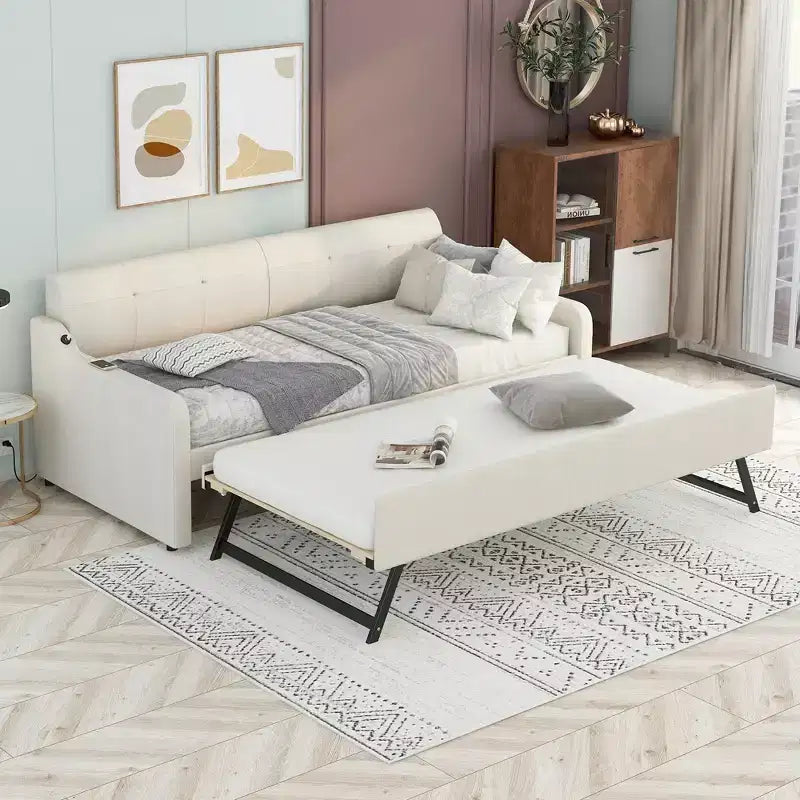 Lit de repos Whisen Upholstery avec lit gigogne relevable et port de charge USB