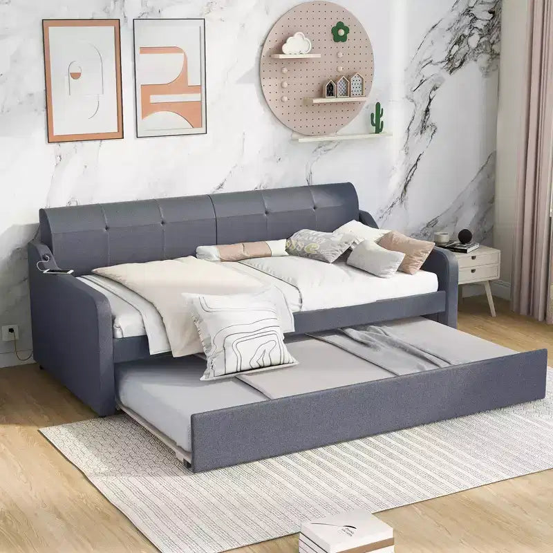 Lit de repos Whisen Upholstery avec lit gigogne relevable et port de charge USB