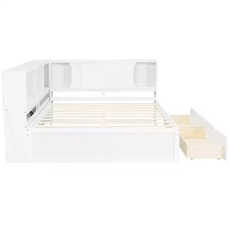 Lit de jour double en bois Whisen avec étagères de rangement, USB, LED et lit gigogne