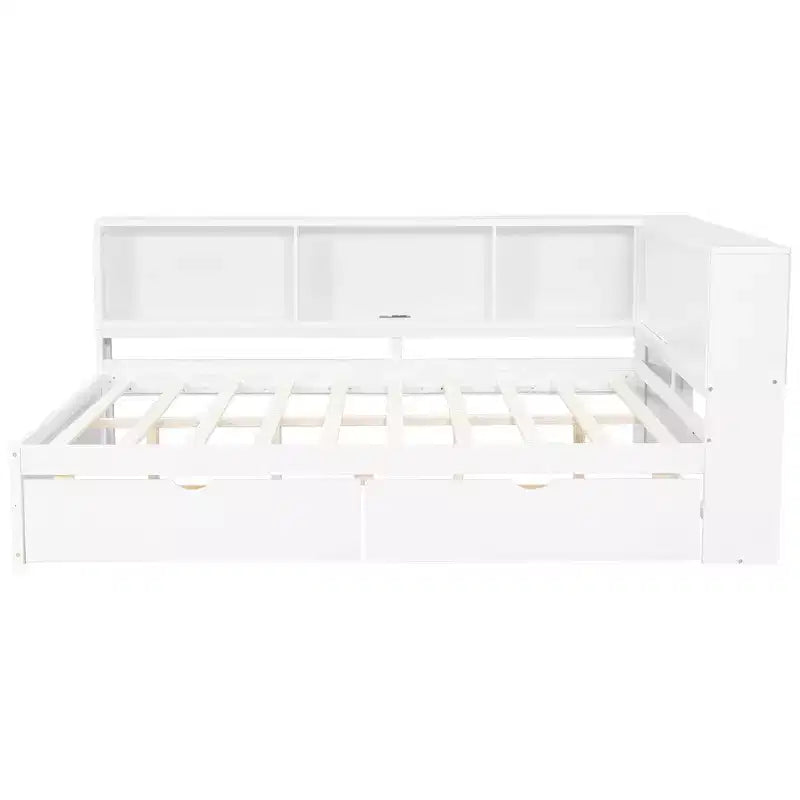 Lit de jour double en bois Whisen avec étagères de rangement, USB, LED et lit gigogne