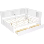 Lit de jour double en bois Whisen avec étagères de rangement, USB, LED et lit gigogne