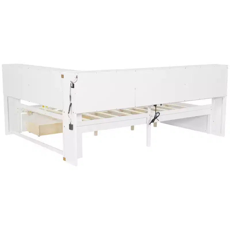 Lit de jour double en bois Whisen avec étagères de rangement, USB, LED et lit gigogne