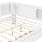 Lit de jour double en bois Whisen avec étagères de rangement, USB, LED et lit gigogne